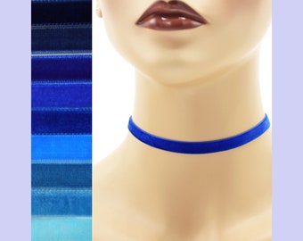 Blue Velvet Choker 3/8 inch wide Custom made Your Length and Color shade (approximate width 0.375 inches; 9 - 10 mm) elastic colors noted
