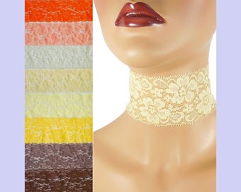 Extra Wide Stretch Lace Choker 2" - 2.5" Brown Orange Yellow Custom made Your Length/Color (apprx. width 50 - 65 mm) width varies 2.25" +/-