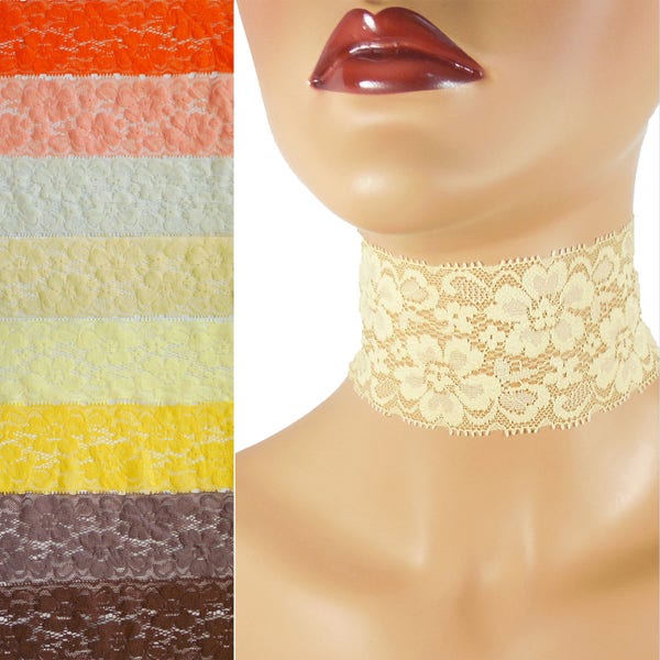 Extra Wide Stretch Lace Choker 2" - 2.5" Brown Orange Yellow Custom made Your Length/Color (apprx. width 50 - 65 mm) width varies 2.25" +/-