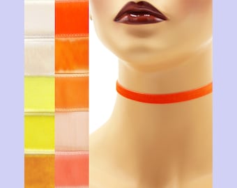 Orange or Yellow Velvet Choker 3/8 inch wide Custom made Your Length and Color (approximate width 9 - 10 mm) elastic colors noted halloween