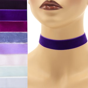 Purple Velvet Choker 7/8 inch wide Custom made Your Length and Color shade (approximate width 0.875 inches;  22 - 23 mm) plum pale lilac +