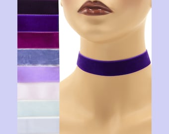 Purple Velvet Choker 7/8 inch wide Custom made Your Length and Color shade (approximate width 0.875 inches;  22 - 23 mm) plum pale lilac +