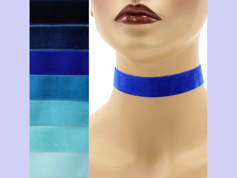 Blue Velvet Choker 7/8 inch wide Custom made Your Length and Color shade approximate width 0.875 inches 22 23 mm navy royal dark light image 1