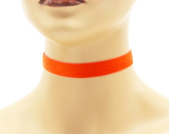 Orange Velvet Choker 5/8 inch wide Custom made Your Length and Color shade (approximate width 0.625 inches; 16 mm) elastic colors noted