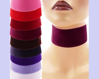 Extra Wide 2-inch Red or Purple Velvet Choker Custom made Your Length and Color shade (approximate width 2 inches; 50 - 51 mm; 2") Burgundy