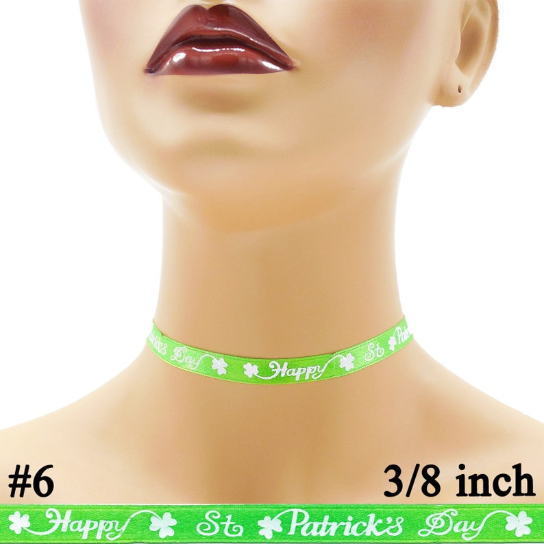 Custom St. Patrick's Day Choker 3/8 inch wide Shamrocks Luck of the Irish Green Clover Lucky Happy Saint Paddy's 10 mm width Your Size 6: Happy St Pat. Day