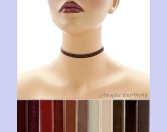 Brown Velvet Choker 3/8 inch wide Custom made Your Length and Color shade (approximate width 0.375 inches; 9 - 10 mm) elastic colors noted