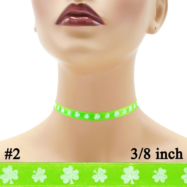 Custom St. Patrick's Day Choker 3/8 inch wide Shamrocks Luck of the Irish Green Clover Lucky Happy Saint Paddy's 10 mm width Your Size 2: White Shamrocks