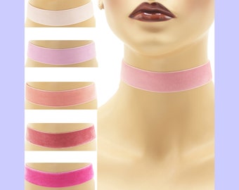 Pink Velvet Choker 7/8 inch wide Custom made Your Length and Color shade (approximate width 0.875 inches;  22 - 23 mm)