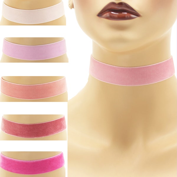 Pink Velvet Choker 7/8 inch wide Custom made Your Length and Color shade (approximate width 0.875 inches;  22 - 23 mm)