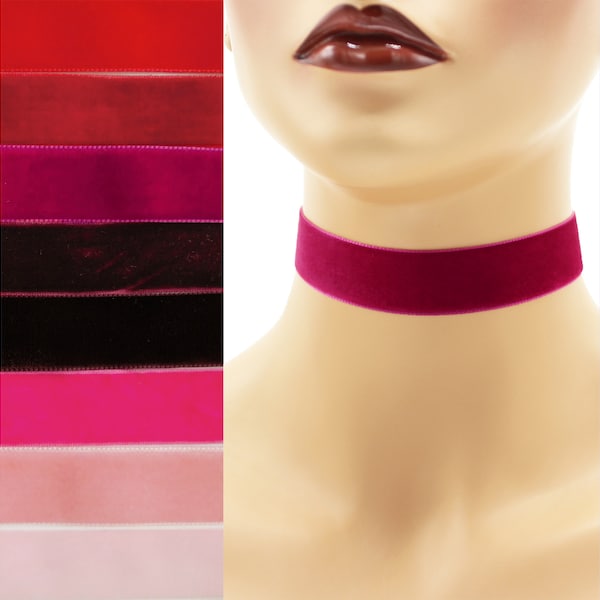 Red Velvet Choker 7/8 inch wide Custom made Your Length and Color shade (approximate width 0.875 inches;  22 - 23 mm) burgundy wine scarlet