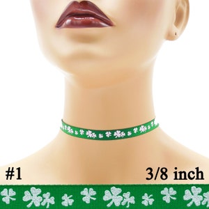 Custom St. Patrick's Day Choker 3/8 inch wide Shamrocks Luck of the Irish Green Clover Lucky Happy Saint Paddy's 10 mm width Your Size 1: Glitter Shamrocks