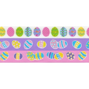 Custom Easter Choker 5/8 inch wide necklace decorated eggs printed on satin 16 17 mm width Your Size pink purple white image 2