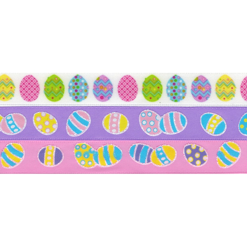 Custom Easter Choker 5/8 inch wide necklace decorated eggs printed on satin 16 17 mm width Your Size pink purple white image 2