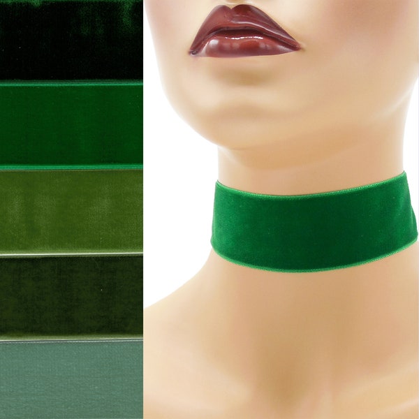 Green Velvet Choker 1.5 inches wide Custom made Your Length and Color shade (approximate width 1-3/8 - 1-1/2 inch; 36 - 38 mm) kelly olive