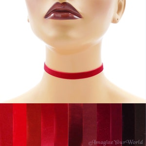 Red Velvet Choker 3/8 inch wide Custom made Your Length and Color shade (approximate width 0.375 inches; 9 - 10 mm) elastic colors noted