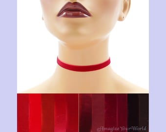 Red Velvet Choker 3/8 inch wide Custom made Your Length and Color shade (approximate width 0.375 inches; 9 - 10 mm) elastic colors noted