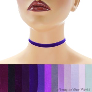 Purple Velvet Choker 3/8 inch wide Custom made Your Length and Color shade (approximate width 0.375 inches; 9 - 10 mm) elastic colors noted