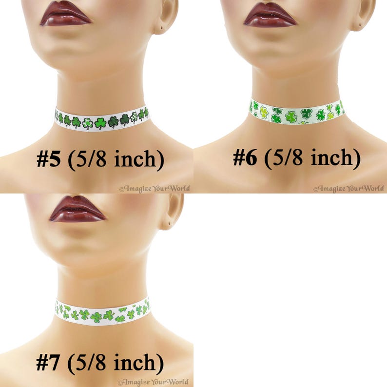 Custom St. Patrick's Day Choker 5/8 inch wide Shamrocks Luck of the Irish Green Clover Lucky Horseshoes Paddy 16 17 mm width Your Size image 4