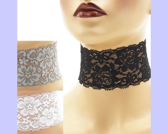 Extra Wide Stretch Lace Choker 2" - 2.25" Black White Gray Custom made Your Length and Color (approximate width 50 - 60 mm) width varies