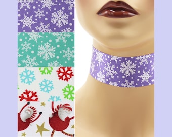 Custom Winter Choker 1.5 inch wide necklace (38 - 40 mm width) christmas holiday santa claus snowflakes stars satin grosgrain 1-1/2 inches