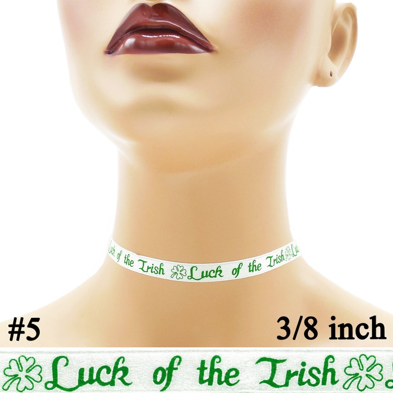 Custom St. Patrick's Day Choker 3/8 inch wide Shamrocks Luck of the Irish Green Clover Lucky Happy Saint Paddy's 10 mm width Your Size 5: Luck of the Irish