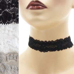 Stretch Lace Choker 1 inch wide Black White or Gray Custom made Your Length and Color shade (approx. width 0.9" - 1.25"; 23 - 30 mm) elastic