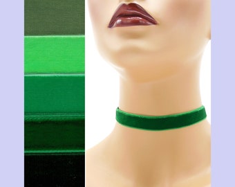 Green Velvet Choker 5/8 inch wide Custom made Your Length and Color shade (approximate width 0.625 inches; 16 mm) elastic colors noted