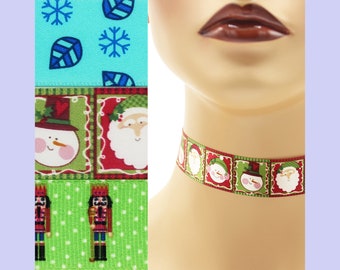 Custom Christmas Choker 7/8 inch wide necklace (22 - 23 mm width) winter holiday santa claus snowmen faces snowflakes nutcracker soldier