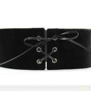 Extra Wide 2 inch Velvet Choker with lace-up satin tie closure Custom made in your fit 2" width many colors Black White Pink Red Purple + image 3
