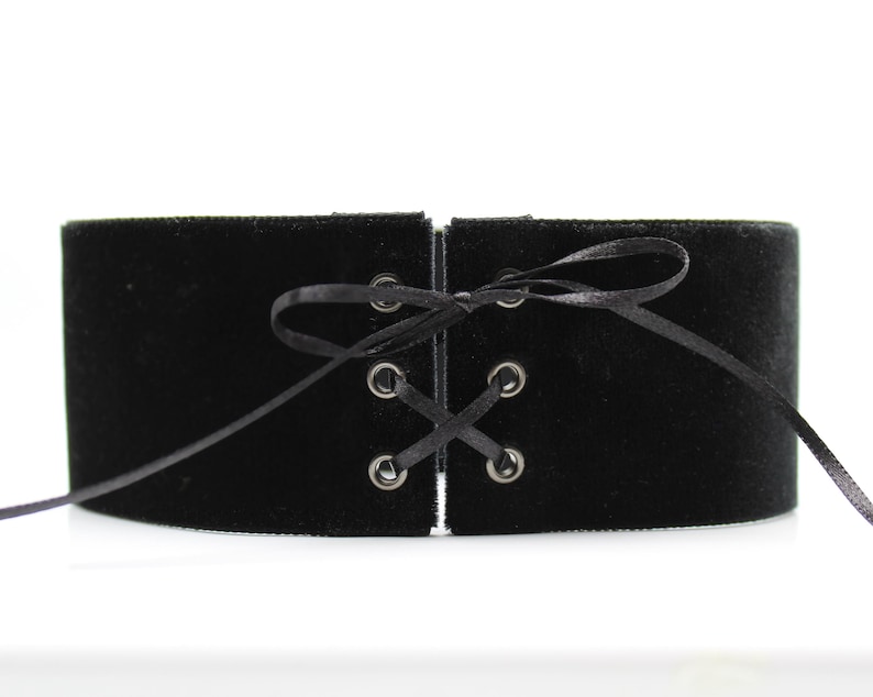 Extra Wide 2 inch Velvet Choker with lace-up satin tie closure Custom made in your fit 2" width many colors Black White Pink Red Purple + image 3