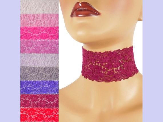 Stretch Lace Choker extra wide 2-2.25 inches custom necklace elastic 2" Brown+