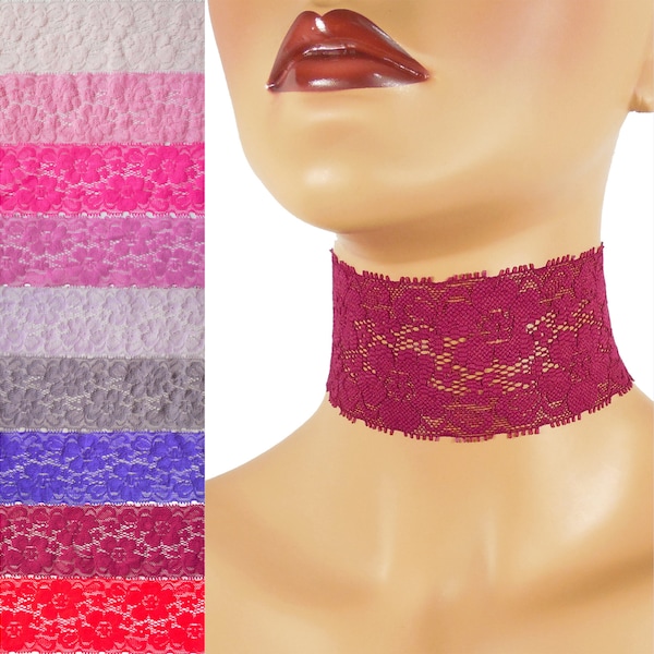 Extra Wide Stretch Lace Choker 2" - 2.5" Red Pink Purple Custom made Your Length and Color (apprx. width 50 - 65 mm) width varies 2.25" +/-