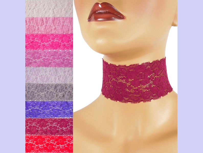 Extra Wide Stretch Lace Choker 2 2.5 Red Pink Purple Custom made Your Length and Color apprx. width 50 65 mm width varies 2.25 / image 1