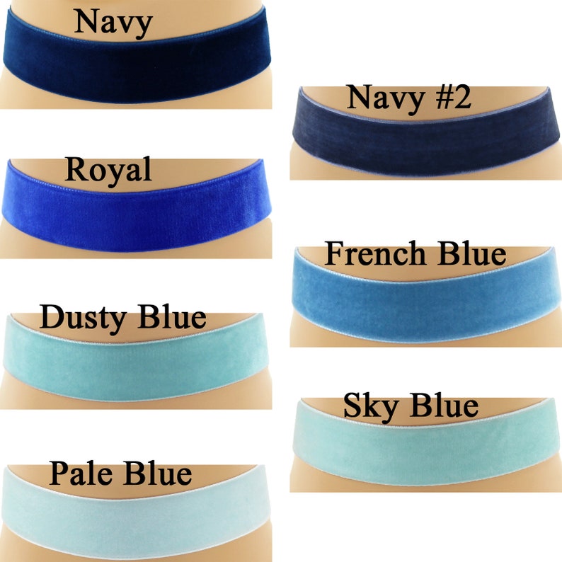 Blue Velvet Choker 7/8 inch wide Custom made Your Length and Color shade approximate width 0.875 inches 22 23 mm navy royal dark light image 2