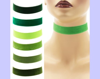Green Velvet Choker 7/8 inch wide Custom made Your Length and Color shade (approximate width 22 - 23 mm) hunter moss lime celadon emerald +