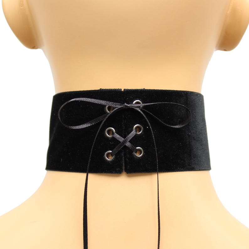 Extra Wide 2 inch Velvet Choker with lace-up satin tie closure Custom made in your fit 2" width many colors Black White Pink Red Purple + image 6