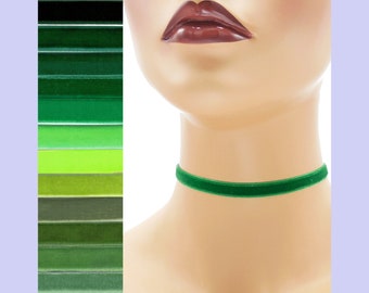 Green Velvet Choker 3/8 inch wide Custom made Your Length and Color shade (approximate width 0.375 inches; 9 - 10 mm) elastic colors noted