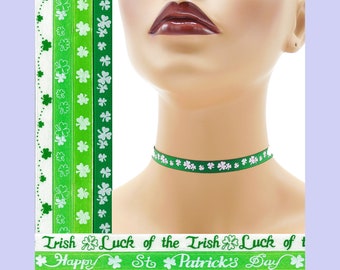 Custom St. Patrick's Day Choker 3/8 inch wide Shamrocks Luck of the Irish  Green Clover Lucky Happy Saint Paddy's ( 10 mm width) Your Size