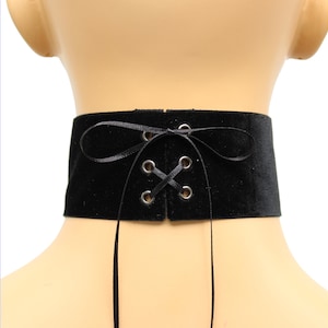 Extra Wide 2 inch Velvet Choker with lace-up satin tie closure Custom made in your fit 2" width many colors Black White Pink Red Purple + image 1