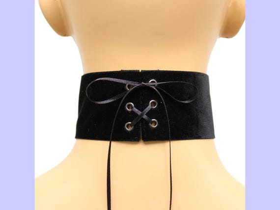 Extra Wide 2 inch Velvet Choker with lace-up satin tie closure Custom made in your fit 2" width many colors Black White Pink Red Purple +