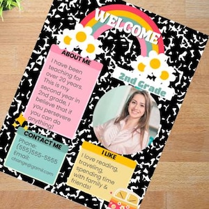 Meet the Teacher Editable Template| Back to School Groovy Retro Composition Theme| School Flyer| School Open House| Classroom Newsletter