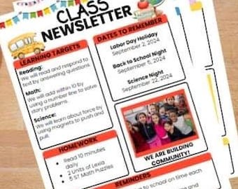 Boletín informativo de clase editable de un año de duración Paquete de recursos para maestros rellenables para maestros de regreso a clases Descarga digital Presentaciones de Google Primer día de clases