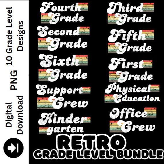 Retro Grade Level PNG Bundle Teacher Life First Day of School png Digital Download Sublimation Design Teacher Retro Design Back to School