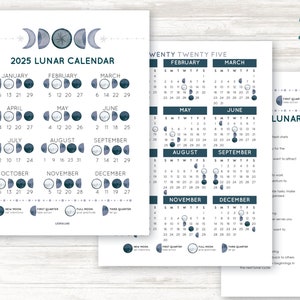 printable Lunar Calendar 2025 - lunar planner - moon phase calendar - 2025 moon calendar - lunar journal -manifest - instant download