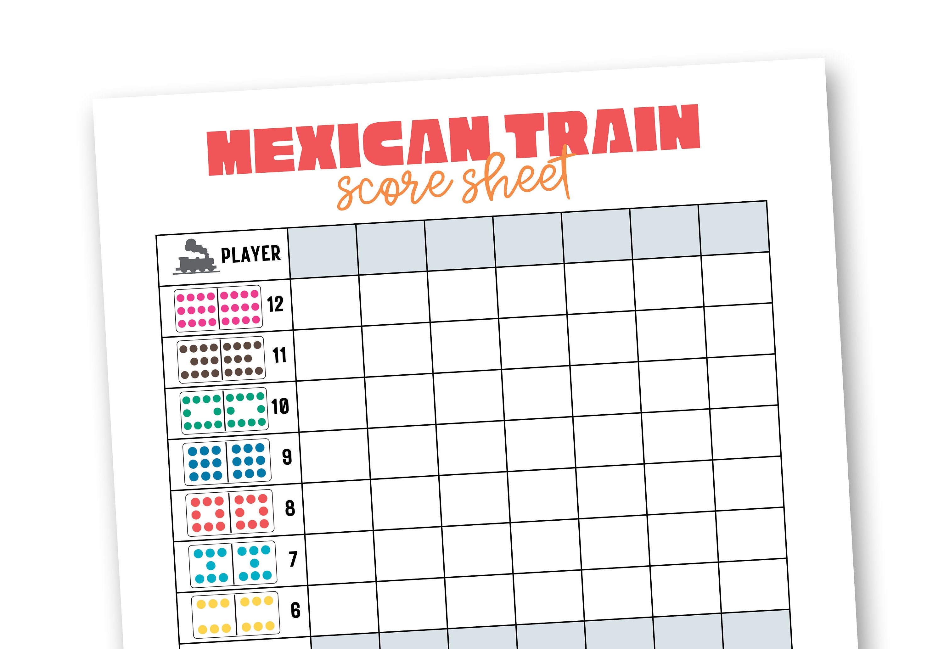 Mexican Train Scorecards Printable Dominoes Game Score Sheets Instant 