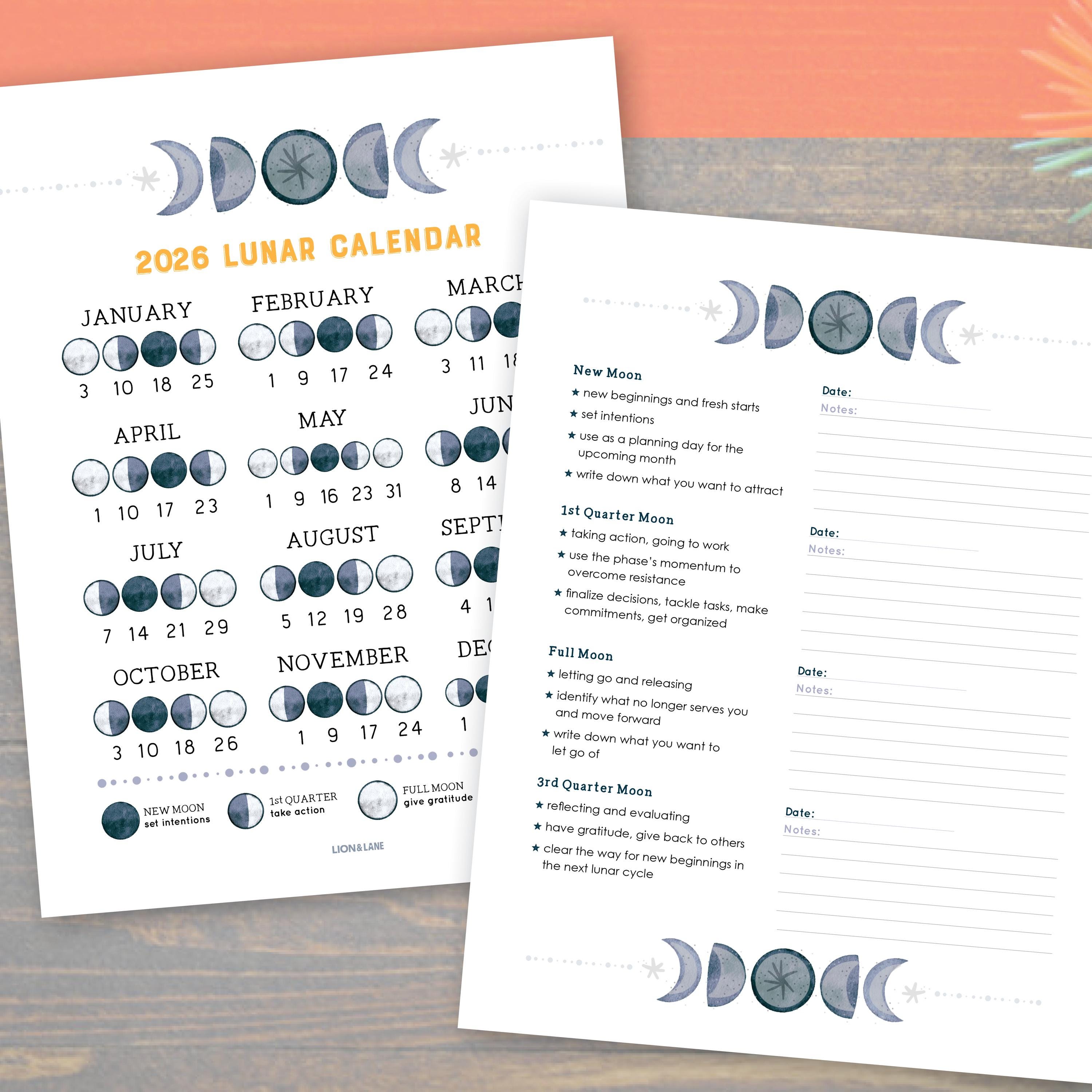 2026TYPE-MOONカレンダー 2026 Moon Calendar Card (40 pack): Lunar Phases, Eclipses, and