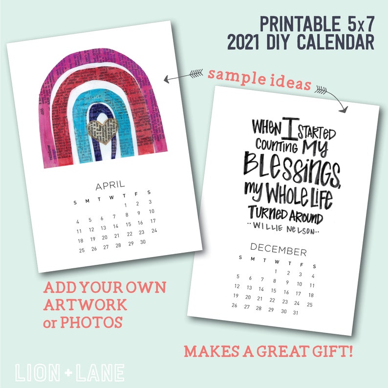 2021 DIY Calendar 5x7 Printable Blank Calendar BONUS Aug