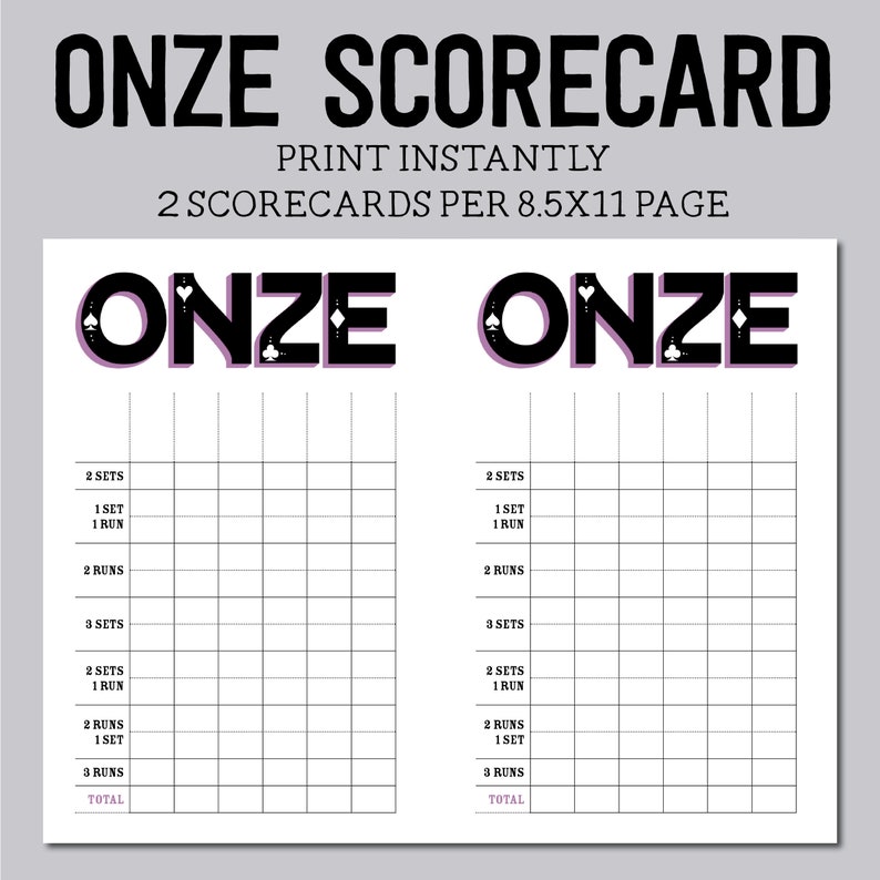 ONZE Scorecards Printable Score Sheets Instant Download Onze Card Game ...