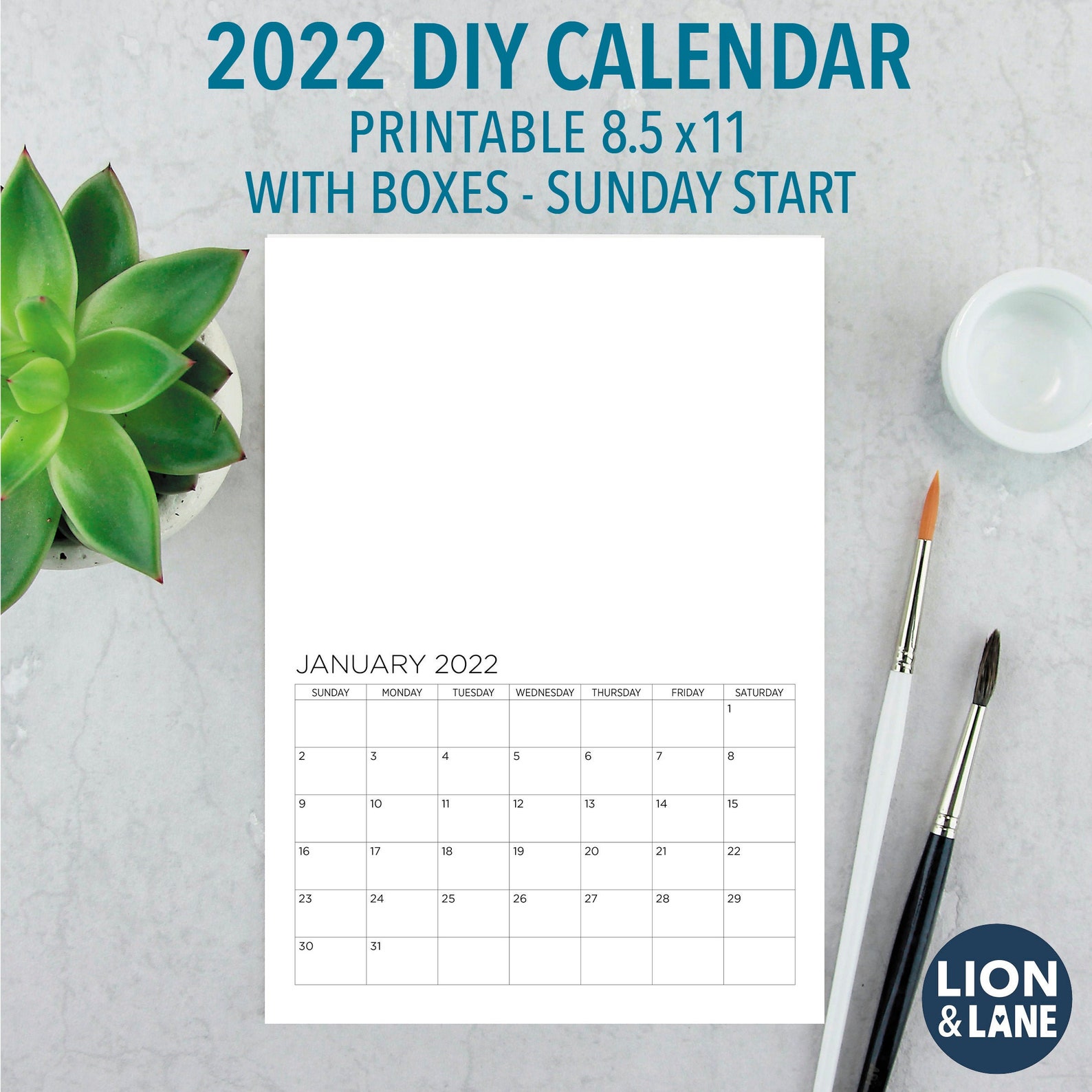 2022 blank diy calendar 85x11 printable calendar with